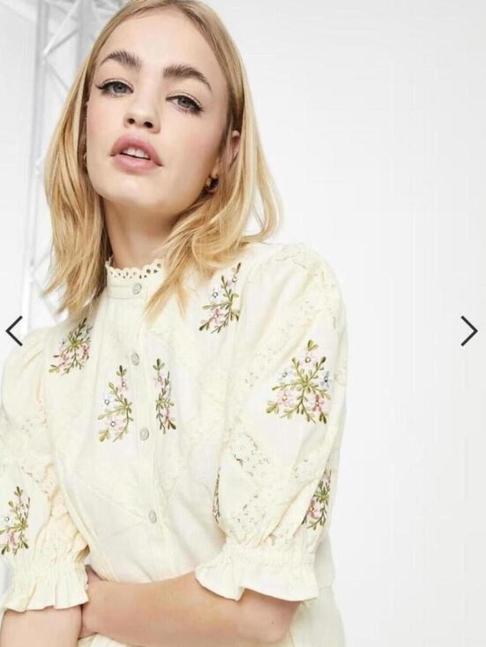 River‎ Island Cottagecore Embroidered Blouse US 12 Prairie Fairycore Lace Top